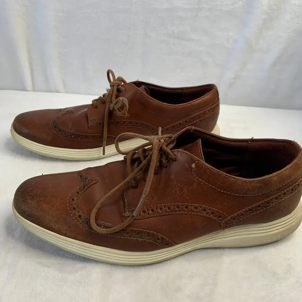Cole Haan Mens Sz 10 Brown Leather Sneaker Brogue Oxford Dress Shoes Foam Sole